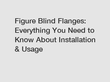 Figure Blind Flanges: Everything You Need to Know About Installation & Usage